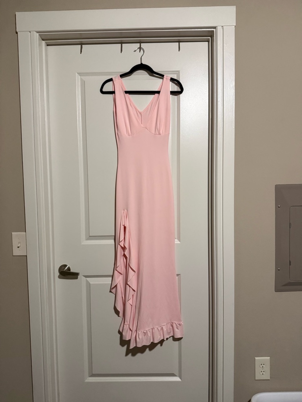 Sleeveless Pink Ruffle Hem Maxi Dress